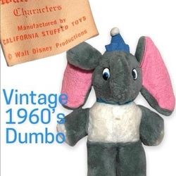 Vintage 1960’s Disney - Dumbo 12-14” Plush Figure Stuffed Animal Toy