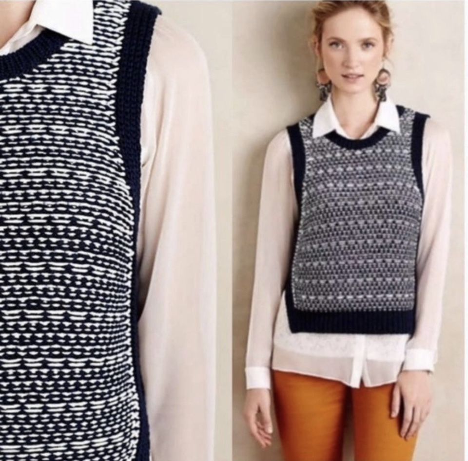 Anthropologie Moth Navy/White Chunky Knit Sweater Vest Size M
