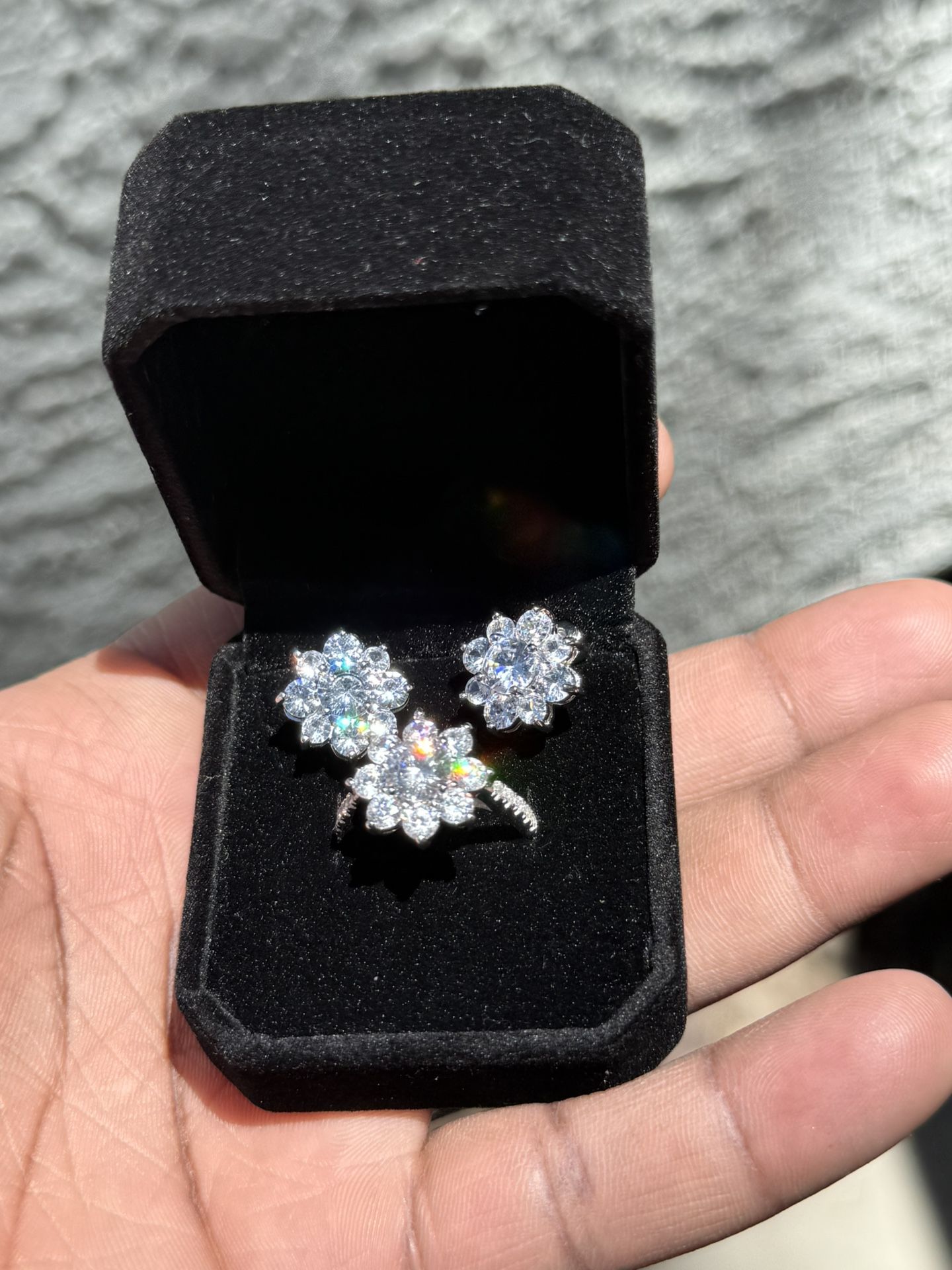 Real Vvs1 moissanite Flower earrings & Ring Set