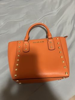 Michael Kors small sandrine stud crossbody bag tangerine gold tone hardware