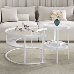 Modern White Nesting Coffee Table Set (2 Piece) – Brand New