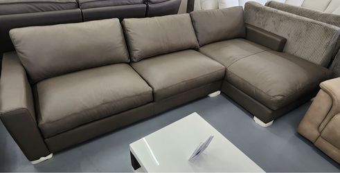 Gray Leather L-Shaped Sectional Sofa