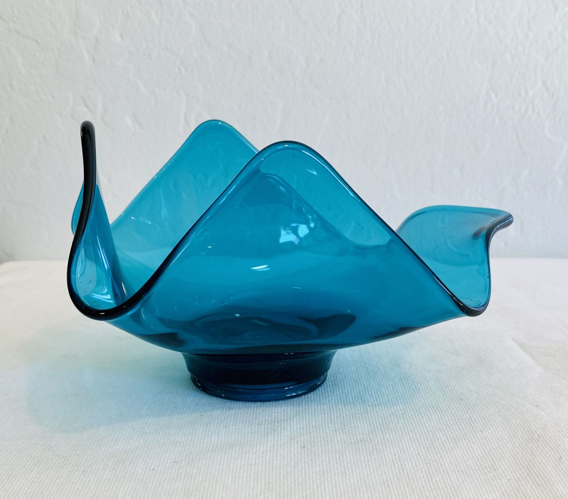 Vintage Viking Glass Blue Bluenique Bon Bon Handkerchief Epic Bowl USA MCM