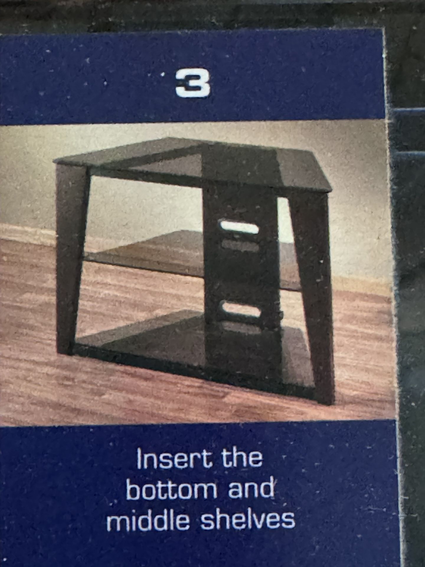 TV Stand 3 Level Glass Shelves Trapezoid Shape