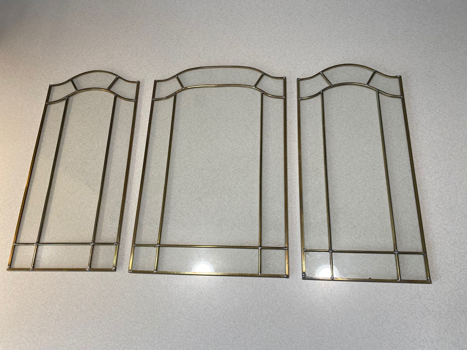 Antique Windows ~ Clear Glass and Brass ~ Set of 3 windows encased in Brass