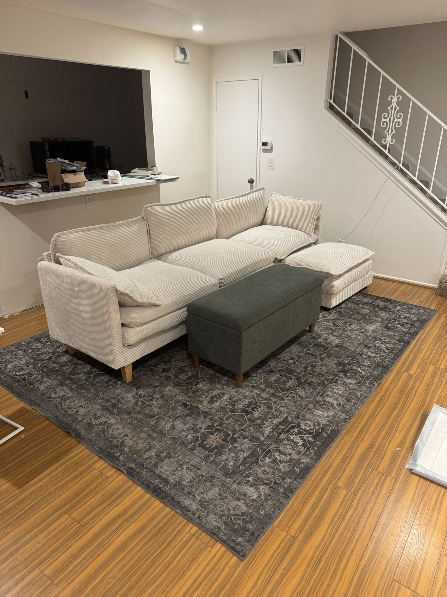 BRAND NEW Beige Sofa With Ottoman And Pillows