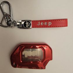  Key Fob Cover with Keychian-Red Fits Jeep