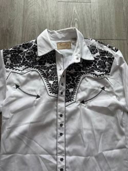 Scully Men's Western Embroidered Snap Shirt White Black Floral Size S