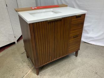 NEW! OVE DECORS Gabi 36″ Freestanding Single Basin Vanity Cabinet w/ Backsplash