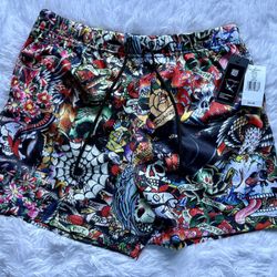 New Ed Hardy Mesh Collage Shorts Tattoo Rock Punk Skull Designer Mens Size Medium