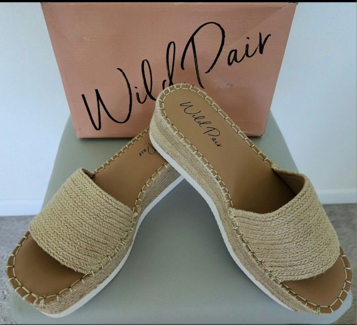 NEW Womens Wild Pair Shermer Woven Slide Wedge Sandals Natural Jute Size 12