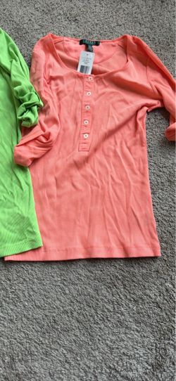 Lauren Ralph Lauren Coral Ribbed Henley Top