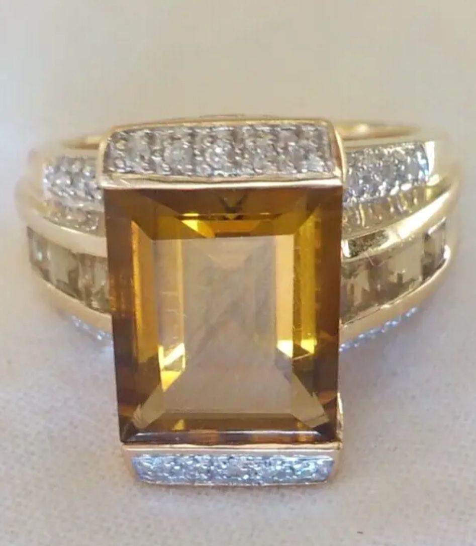 Stunning Natural 6.7 CT Citrine and Diamonds on 14k yellow gold ring 7