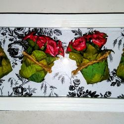 White Frame Shadow Box Faux Rose Decor