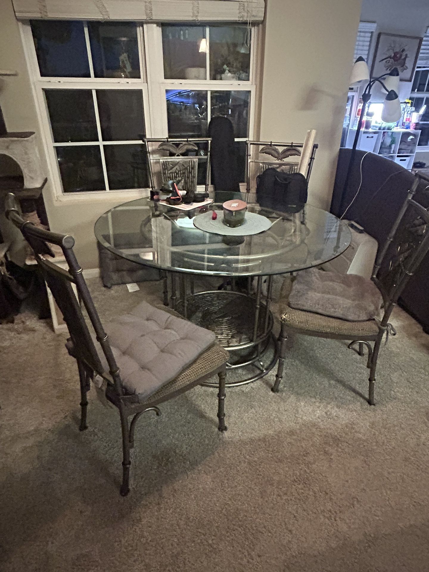 Glass Dining Table, 4 Chairs