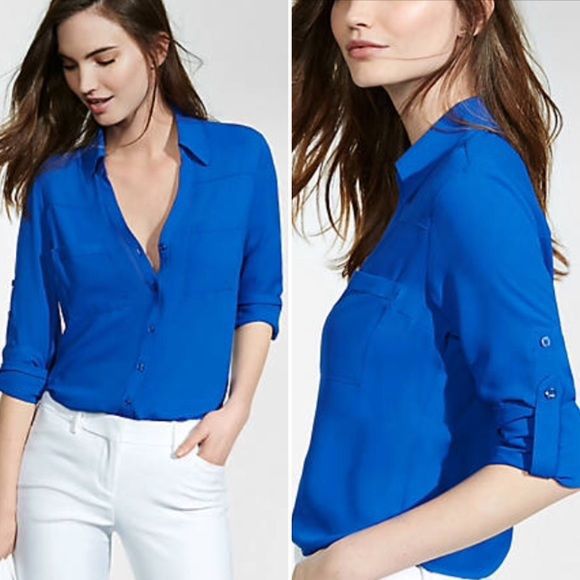 Express Portofino Shirt Size Small Bright Royal Blue