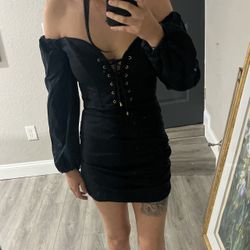 Vintage Off The Shoulder Black Dress