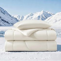 Cooling Comforter Set Queen White Cooling Bed Sheets Pillowcases Summer Bedding 4 Piece