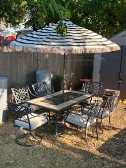 Style Selections Elliot Creek Rectangle Outdoor Patio Table 40-in W x 66.9-in with 6 Chairs