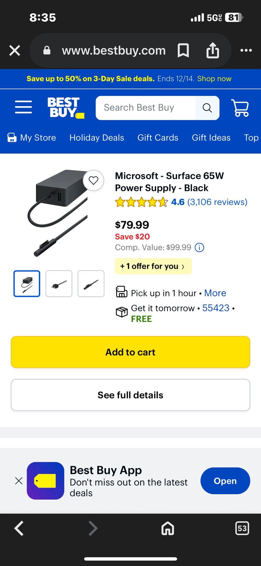 Microsoft Laptop Fast Charger,Surface Pro , Surface Go, Surface Laptop Fast Charger