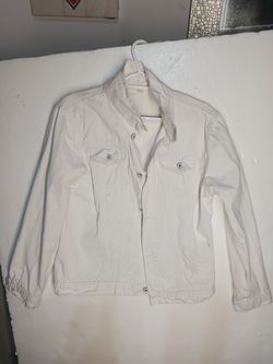 Women’s White Denim Jacket – Button Front Casual Jacket