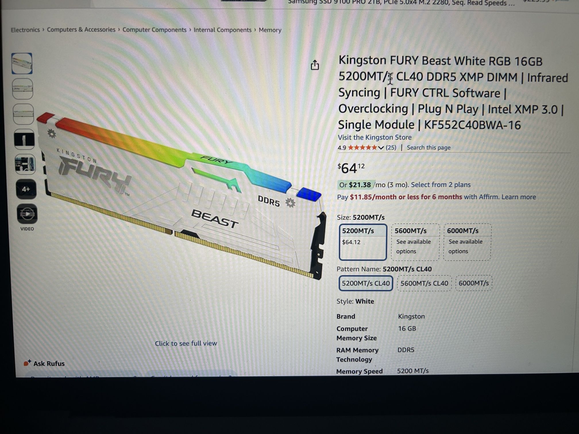 Kingston Fury Beast 16GB RGB