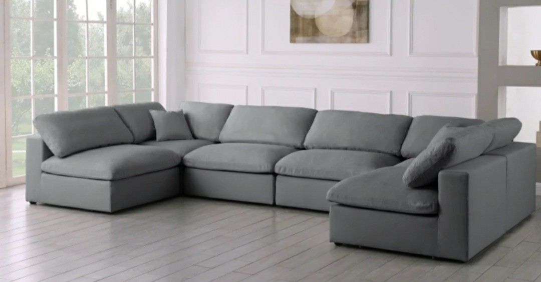 Serene Linen / Wood Grey Deluxe Cloud Modular Sectional