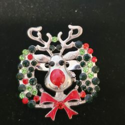 Vintage Silvertone Christmas Rudolph Elk Brooch. 