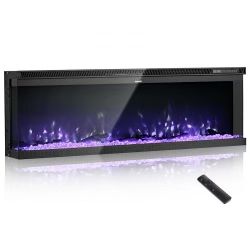 483**50 inch Electric Fireplace, Three-Sided Glass Wall Mounted Recessed Fire Place with Remote Control, Timer, 1500W, Adjustable Flame Color Brightne