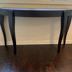 Ebony Demilune Console Table With Fluted Edge & Cabriole Legs