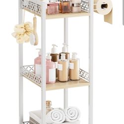 Furfun  Slim Bathroom Storage Shelf Unit, 3 Tier Corner Storage, Rustic Makeup Organizer