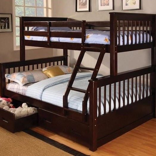 New Mission Style Espresso Twin Full Bunk Bed With Drawers 