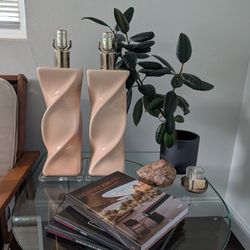 Vintage Postmodern Sculptural Peach Ceramic Lamps — Pair (1980s–90s)