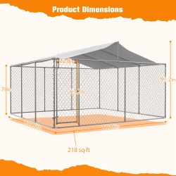 Heavy Duty Outdoor Dog Kennel 14.8x14.8x7.6 ft, Galvanized Chain Link Playpen with Waterproof Anti-UV Cover, Secure Lock, Large Exercise Pen for Puppy