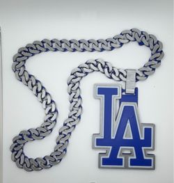 LA Dodger Hype chain/ Baseball chain/ Silver & blue
