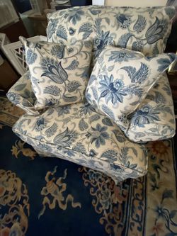 $30 Blue And Cream Chair And Ottoman