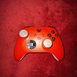 Red and White Xbox Controller with Call of Duty Jugger-Nog Thumb Grips