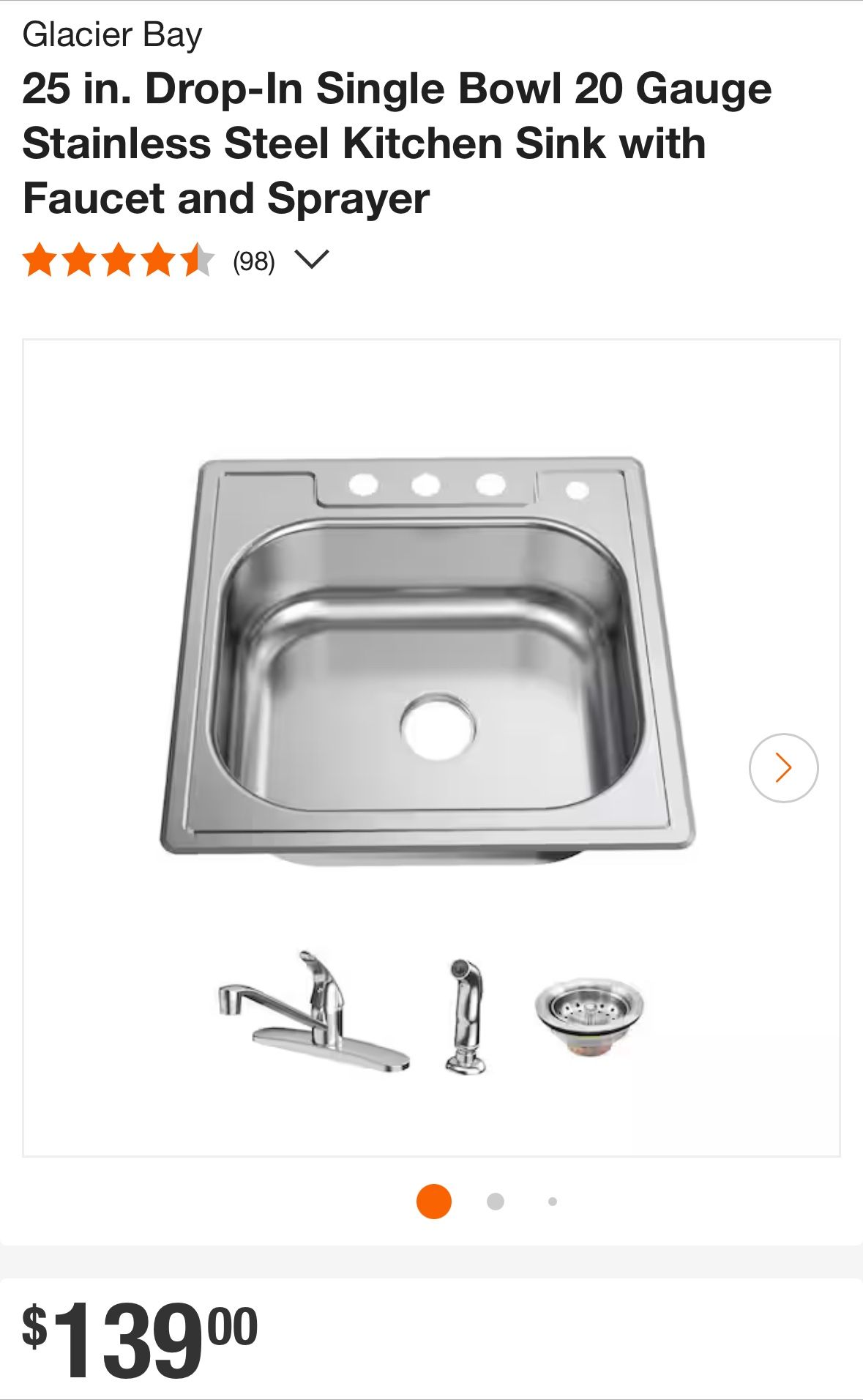 25 INCH KITCHEN SINK