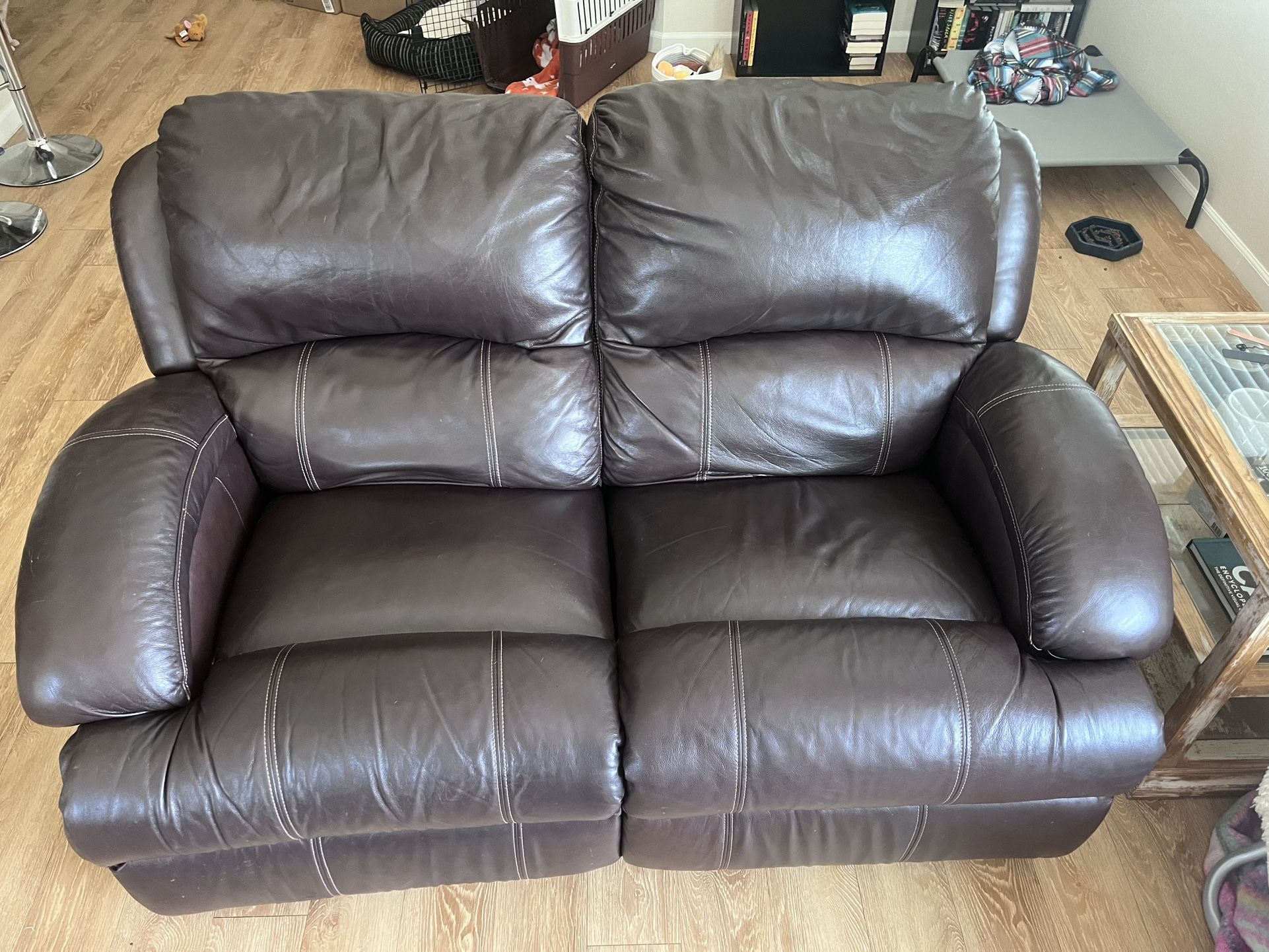 Dark Brown Leather Electric Loveseat Recliner