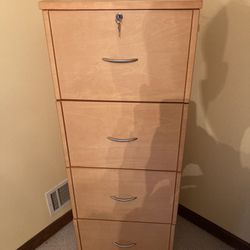 Wooden Filing Cabinet With Locking Drawer. 