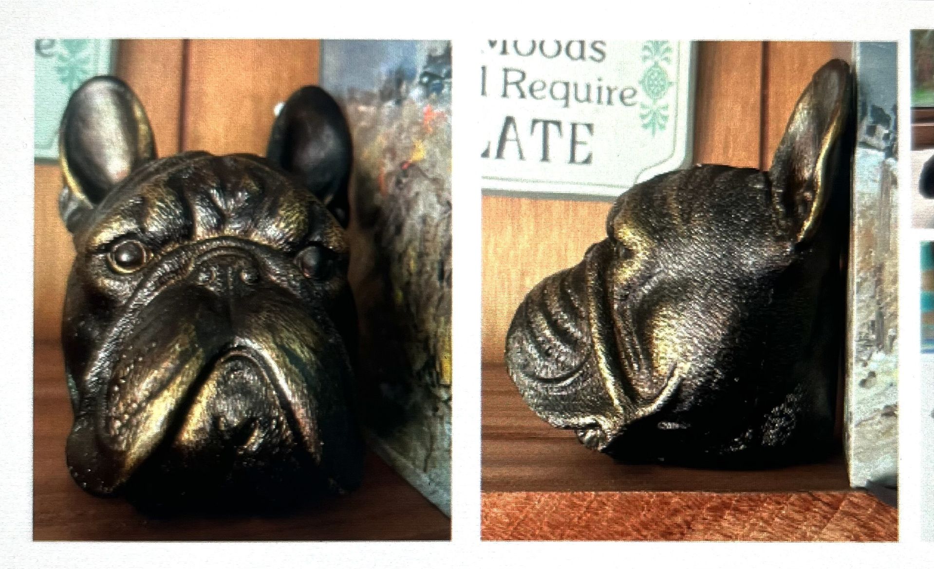 Two Resin Antique Bronze Dog Bookends