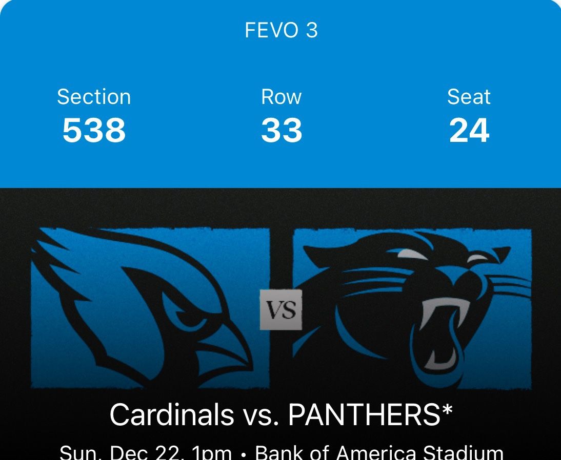 Cardinals vs. Panthers Tickets 12/22/24 1pm
