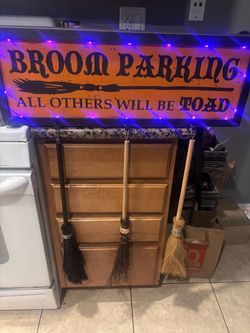Halloween Broom Parking Sign with LED Lights