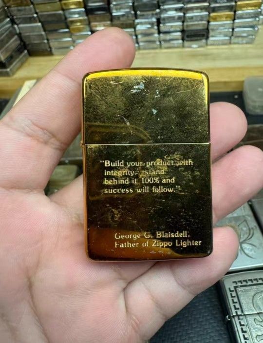 1989 H-Month Zippo  Small Slant Bottom Gold-Plated Titanium Case (no liner)
 