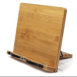 Bamboo Book Stand, Adjustable Book Holder Tray and Page Paper Clips-Cookbook Reading Desk 8” x 11”