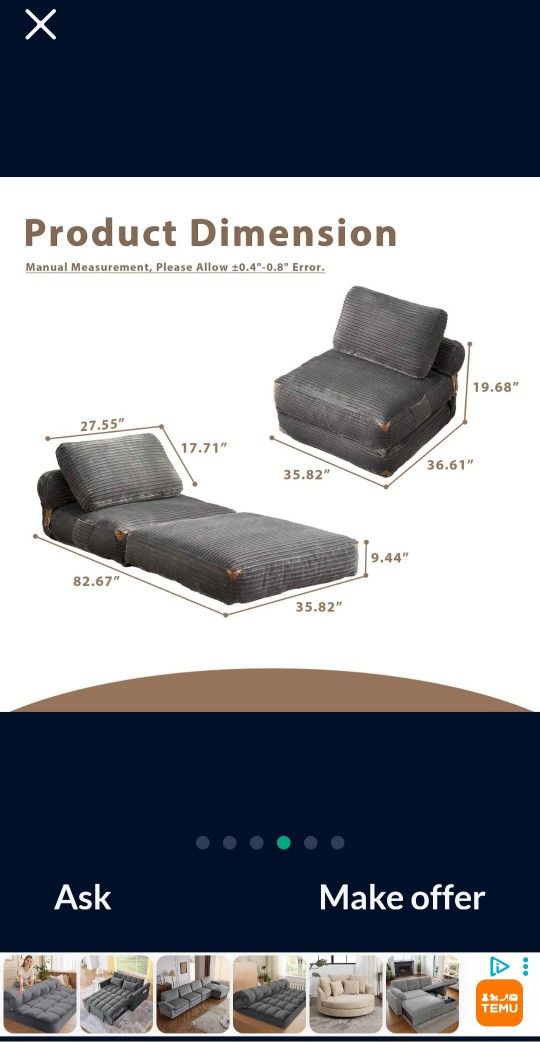 Bean Bag Bed Folding Sofa Bed