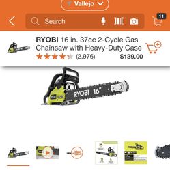 RYOBI 16 INCHES CHAINSAW GAS WITH HEAVY DUTY CASE BRAND NEW 