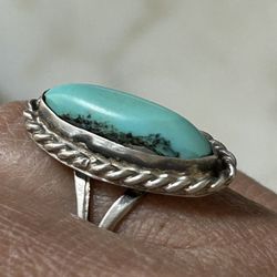 Vintage Native American Turquoise Sterling Silver Size 8 Old Retro Estate Ring Jewelry Natural Stone Estate Find Statement Rings Navajo  
