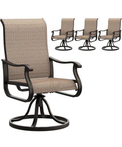 Brown Outdoor Patio Swivel Dining Chairs Set of 4