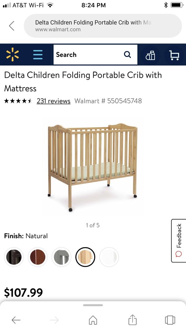 Delta Children Folding Portable Crib With Mattress For Sale In